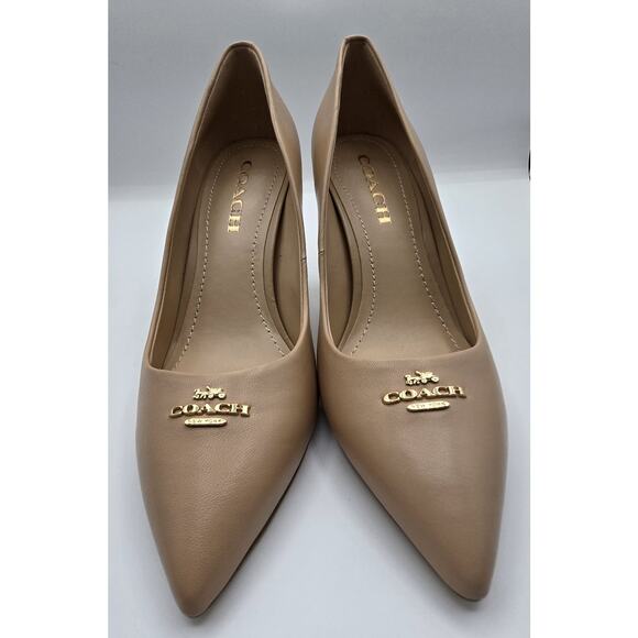COACH ALYCE PUMPS Leather Pointed Toe Stiletto Heel Khaki Beechwood 7B NIB - Picture 2 of 7
